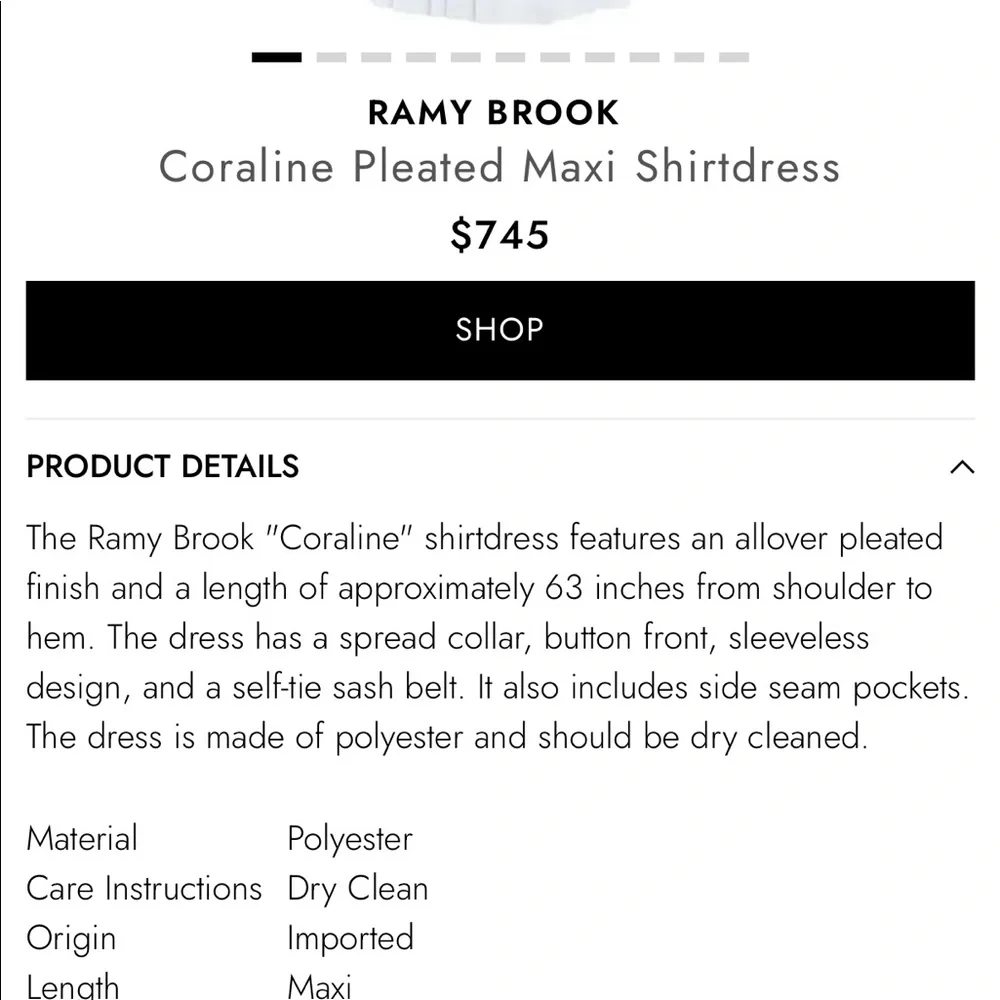 RAMY BROOK 
Coraline Pleated Maxi Shirtdress NEW nwt retails $745
 Medium blue - Picture 6 of 8